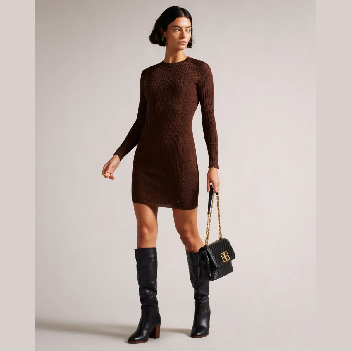 TED BAKER - VESTIDO DE PUNTO BRONCE