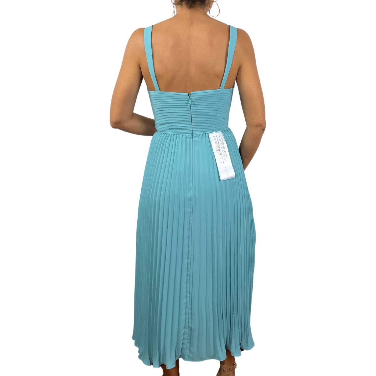 BCBGMAXAZRIA - VESTIDO MIDI PLISADO TURQUESA